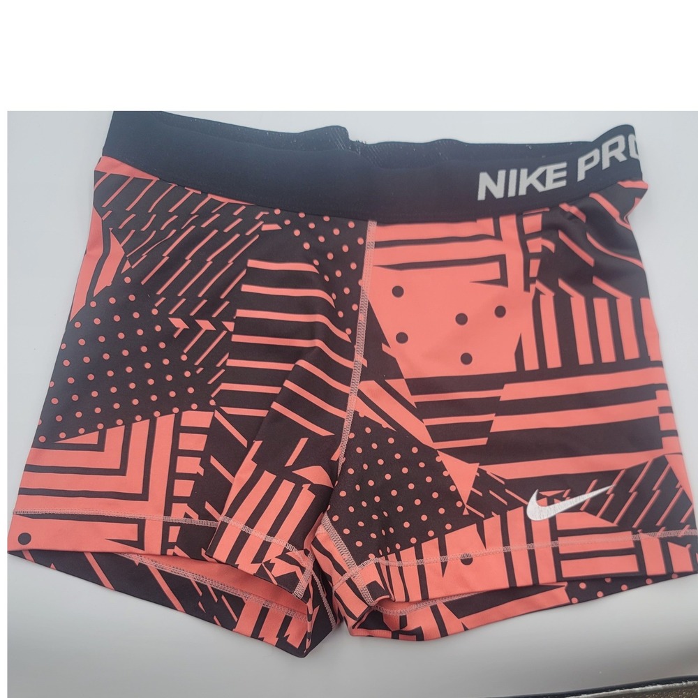 Nike Pro Coral Black Geometric Dri-FIT Shorts L Volleyball Crossfit Gymwear